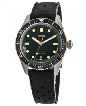 Image of Oris Divers Sixty-Five Green Dial Black Rubber Strap Mens Watch 01 733 7707 4357-07 4 20 18 01 733 7707 4357-07 4 20 18