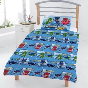 Image of PJ Masks Childrens/Kids Heroes Of The Sky Reversible Duvet Cover Set (Single) (Blue/Green/Pink)