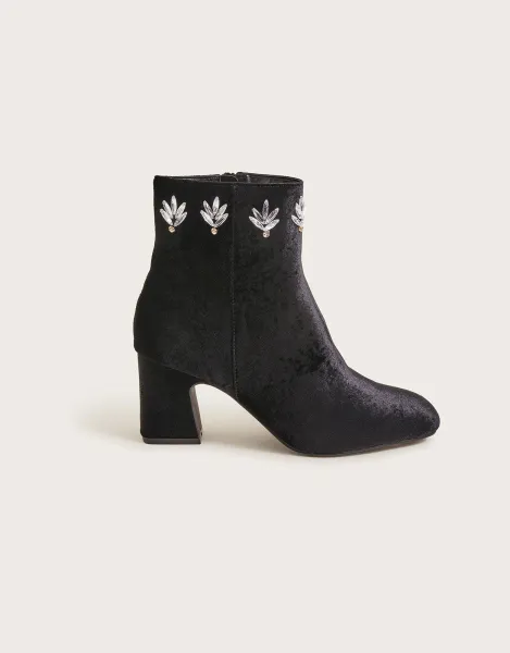 Image of Embellished Velvet Ankle Boots