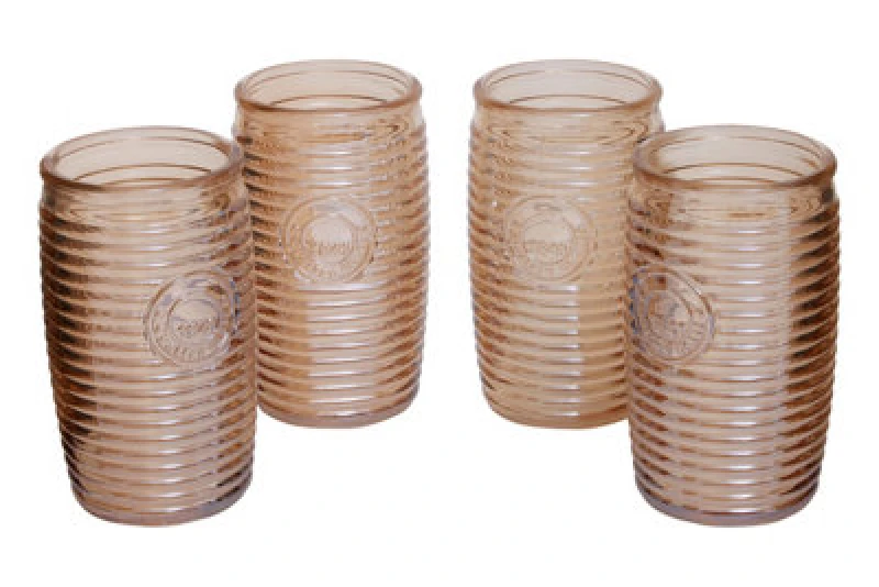Image of Orsina Set Of 4 Gold Ribbed Glass Tumblers, Stylish Set Of 4 Glasses, Ribbed Glassware Set, Gold Drinking Glasses