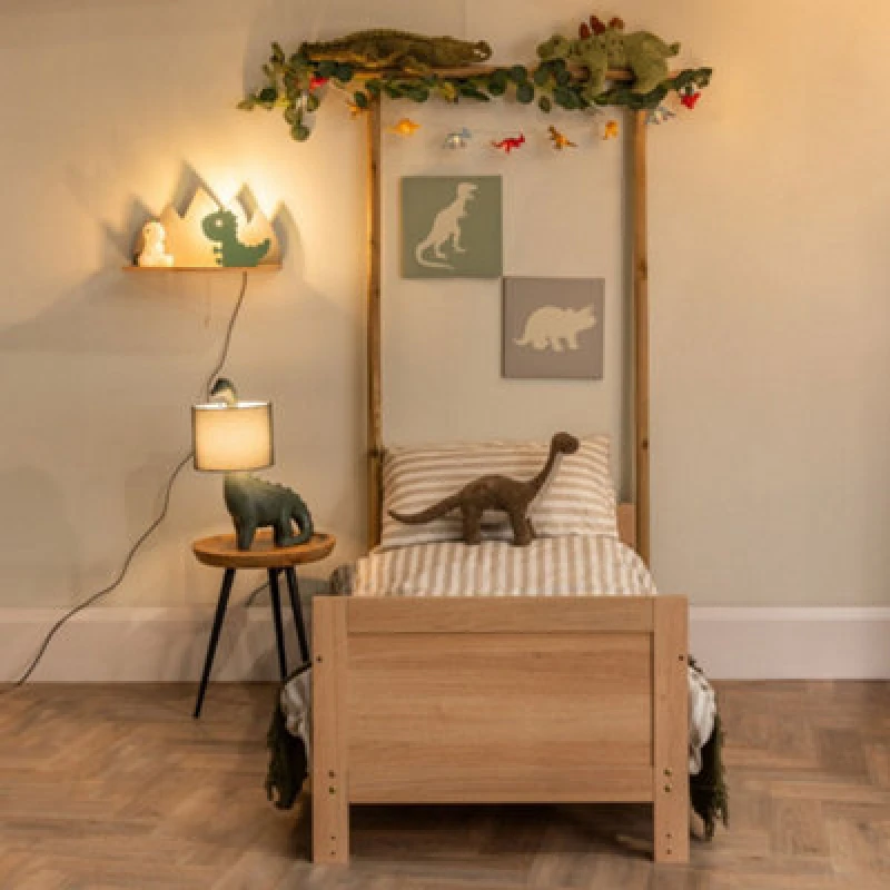 Image of ValueLights Kids Green and Grey Dinosaur Design Plug in Wall Light with Shelf Green