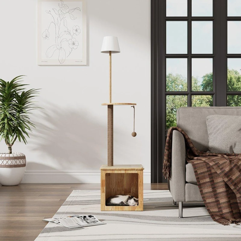 Image of KIDKID PET 2-in-1 Cat Climbing Frame Floor Lamp Brown And White unisex One Size