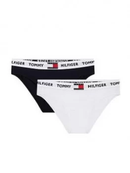 Image of Tommy Hilfiger Girls 2 Pack Logo Bikini Briefs - White/Navy