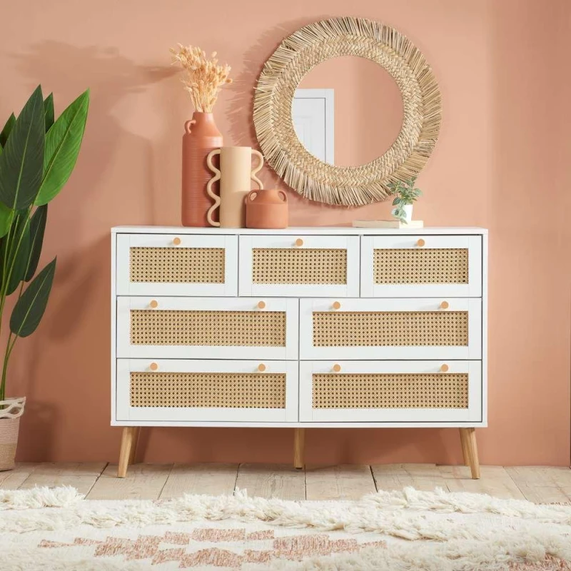 Image of Birlea Croxley Rattan and White 7 Drawer Chest of Drawers