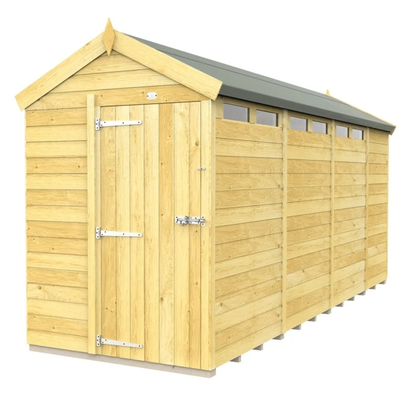 Image of Buttercup Farm 5 x 15 Feet Apex Security Shed - Single Door - L454 x W147 x H217cm in Brown Brown Unisex