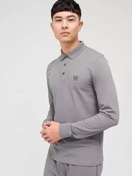 Image of BOSS Boss Passerby Long Sleeve Polo Shirt, Dark Grey Size M Men