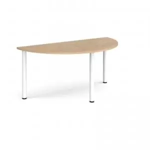 Image of Rectangular white radial leg meeting table 1600mm x 800mm - kendal oak