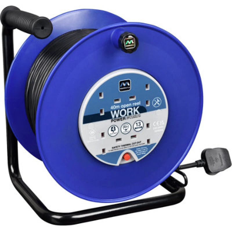 Image of Masterplug 40M 4 Socket 13A Heavy Duty Open Cable Reel Blue HDCC4013/4BL-MP
