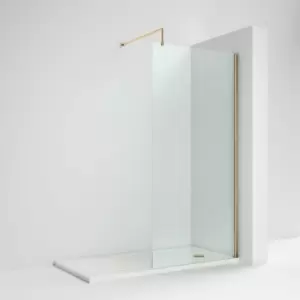 Image of Nuie - Wet Room Screen 1850mm High x 760mm Wide with Support Bar 8mm Glass - Brushed Brass