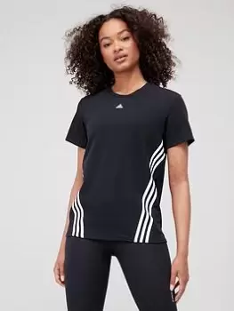 Image of adidas Training Icons 3 Stripes Tee - Black/White, Size L, Women