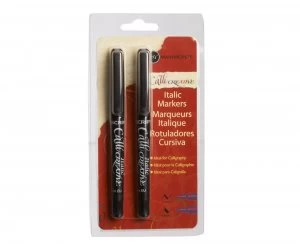 Image of Manuscript Italic Markers Medium Extra Broad Pack of 2 Black Blk
