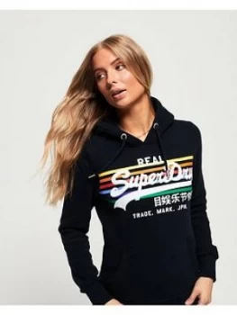 Image of Superdry Logo Rainbow Stripe Entry Hood, Navy, Size 6, Women