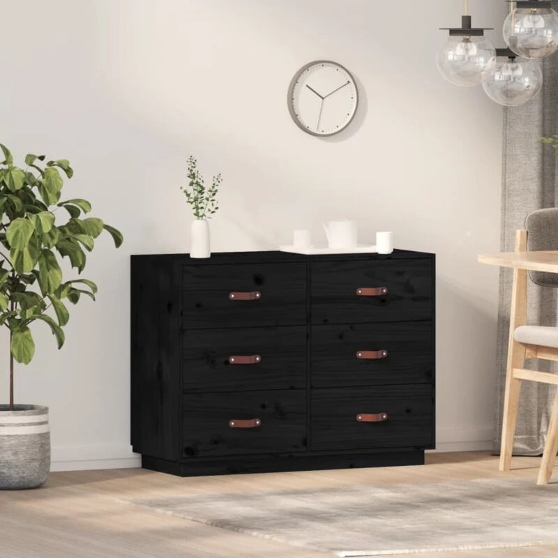 Image of vidaXL Sideboard Black 100x40x75cm Solid Wood Pine, Black 820146
