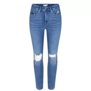 Image of GOOD AMERICAN Cropped Ripped Jeans - Blue