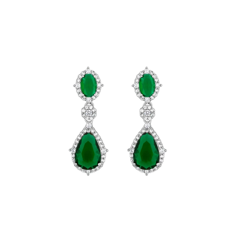 Image of Jon Richard Silver Plated Emerald Pear Drop Earrings Gold