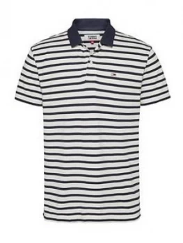 Image of Tommy Jeans Classics Stripe Polo Shirt - Navy Stripe, Navy Stripe, Size S, Men