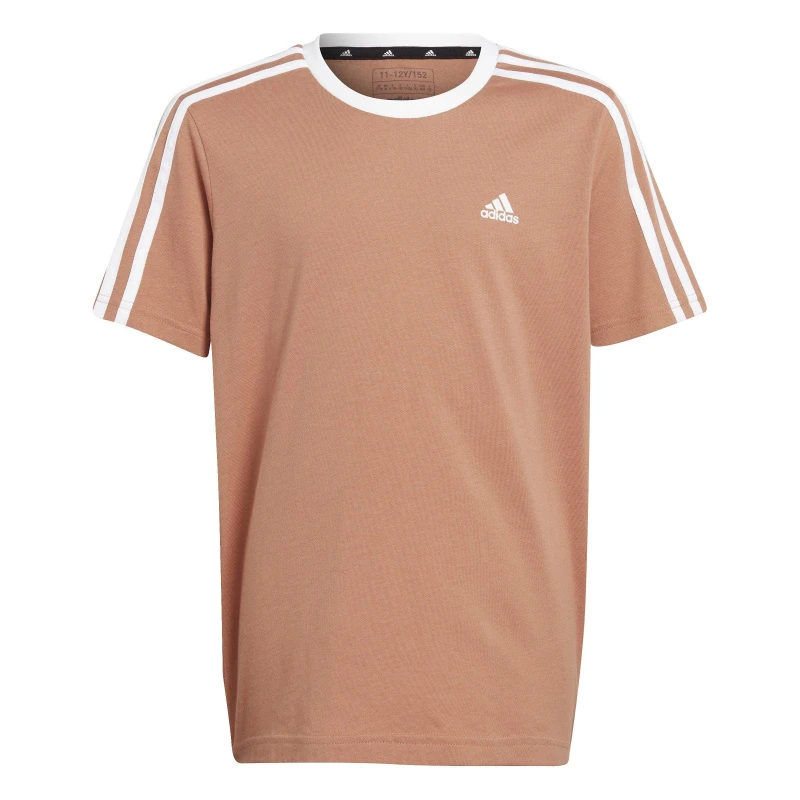 Image of adidas Essentials 3 Stripe T-Shirt Junior Girls - Beige Beige 11 - 12 Years