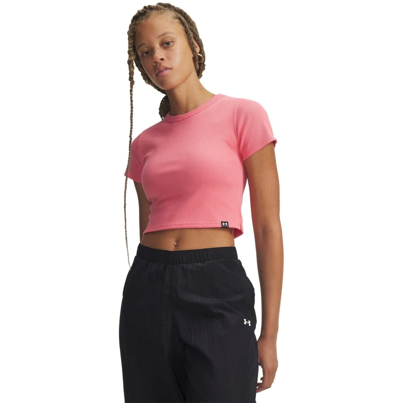 Image of Under Armour Womens Rival Rib Crop Top Pink/White female 10 (S)