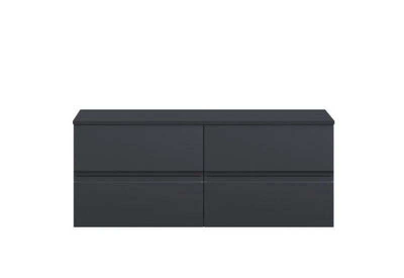 Image of Hudson Reed Urban Wall Hung Countertop Basin Unit, 2 Soft Close Drawers Vanity Unit & Black Worktop In Soft Black, 1200mm
