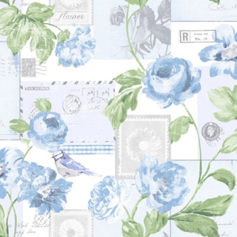 Image of Galerie Country Cottage Blue Flowers Postcard Smooth Wallpaper