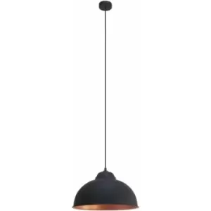 Image of Hanging Ceiling Pendant Light Black & Copper Dome Bowl Shade 1 x 60W E27 Bulb
