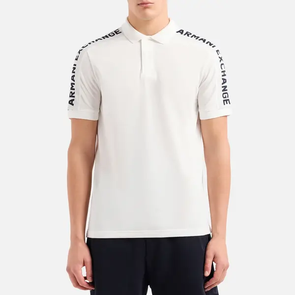 Image of Armani Exchange Mens Tape Logo Polo Shirt - White - S White Tops male 3DZFLA-ZJM5Z-1116 S