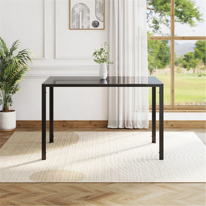 Image of Kabinet UK Rectangular Tempered Glass Kitchen Dining Table Black unisex One Size