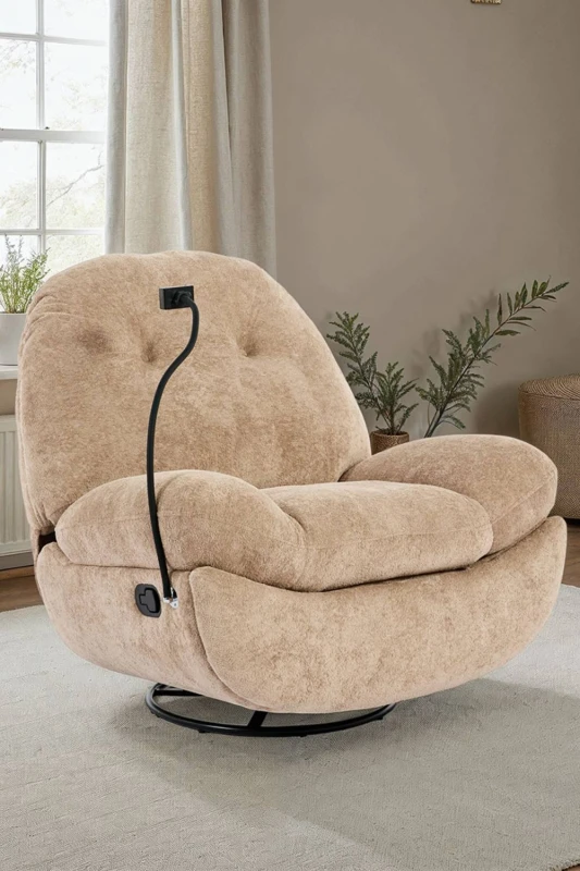 Image of More4Homes Phoenix Manual Recliner Swivel & Rocker Teddy Boucle Fabric Chair
