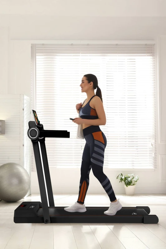 Image of Neo 2 in 1 Home Gym Fitness Small Walking Pad Walking Running Machine Treadmill with Removable Hand Rail in Black Unisex