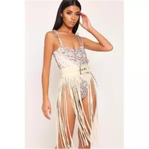 Image of I Saw It First Cream Nude Fringe Midi Belt - White
