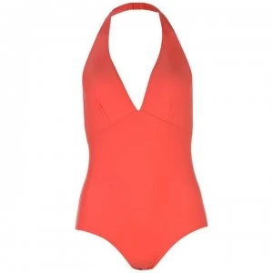 Image of French Connection Quick Dry Halterneck Swimsuit - FIRE CORAL