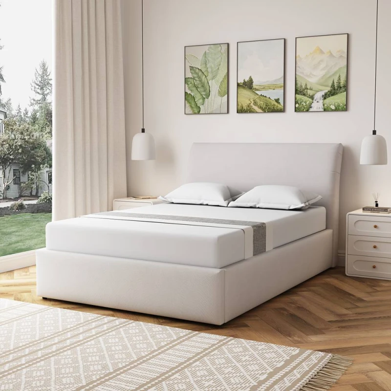 Image of Artemis Home Bethany Fabric 135cm Double Ottoman Bed Frame with Storage in Beige Beige Unisex Double