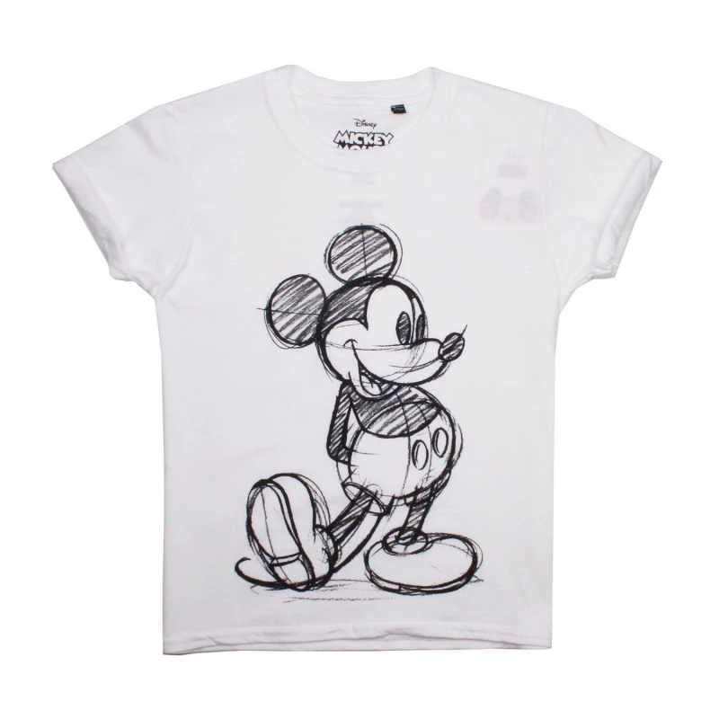 Image of Disney Mickey Sketch T-Shirt - White White 7 - 8 Years