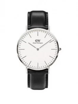 Image of Daniel Wellington Sheffield White And Silver Detail 40Mm Dial Black Leather Strap Watch