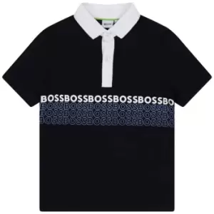 Image of Boss Boss Multi Logo Polo Shirt Junior Boys - Blue