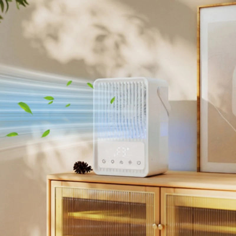 Image of Homcom 4-In-1 Mini Air Cooler With 7 Colour RGB Light, Cooling Fan, White