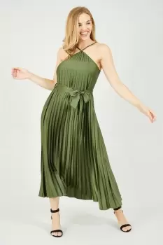 Image of Halter Pleated 'Odyssey' Midi Dress in Green