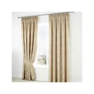 Image of Jasmine Floral Weave Cotton Rich Pencil Pleat Lined Curtains, Champagne, 66 x 72" - Serene