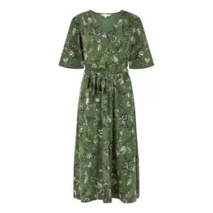 Image of Yumi Green Recycled Bird Print Midi Dress - Green