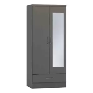 Image of Seconique Nevada Mirrored 2 Door Wardrobe - 3D Effect Grey