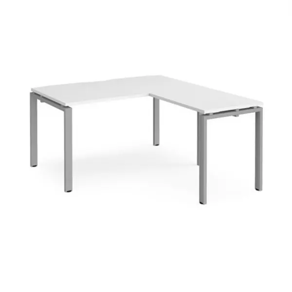 Image of Adapt Bench Desk Add On Return Desk 1400mm White Tops With Silver Frames Adapt White ER1488-S-WH
