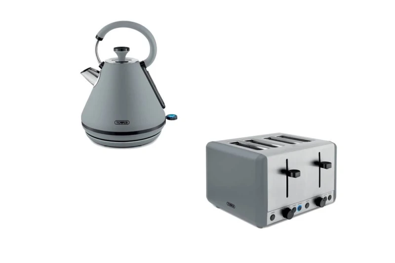 Image of Tower Sera 1.7L 3KW Kettle & 4 Slice Toaster Grey with Smoked Black Trim Grey Unisex