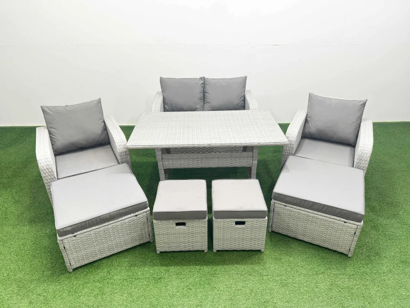 Image of Fimous PE Rattan Lounge Sofa Set 8 Seater Outdoor Garden Furniture Set in Light Grey Light Grey Unisex