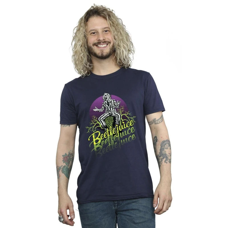 Image of Beetlejuice Beetlejuice Men Purple Circle T-Shirt in Navy Size: Small Navy S Male 5063153034488