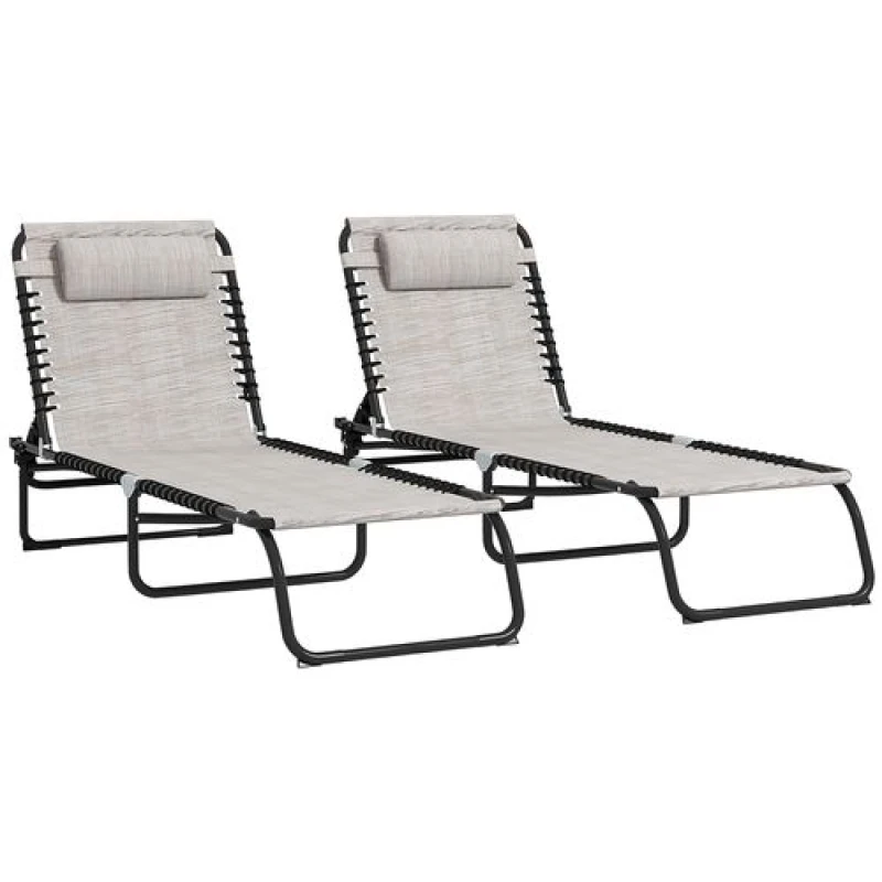 Image of Outsunny 2pc Beach Chaise Lounge, 4 Positions - Cream 84B-206V04CW