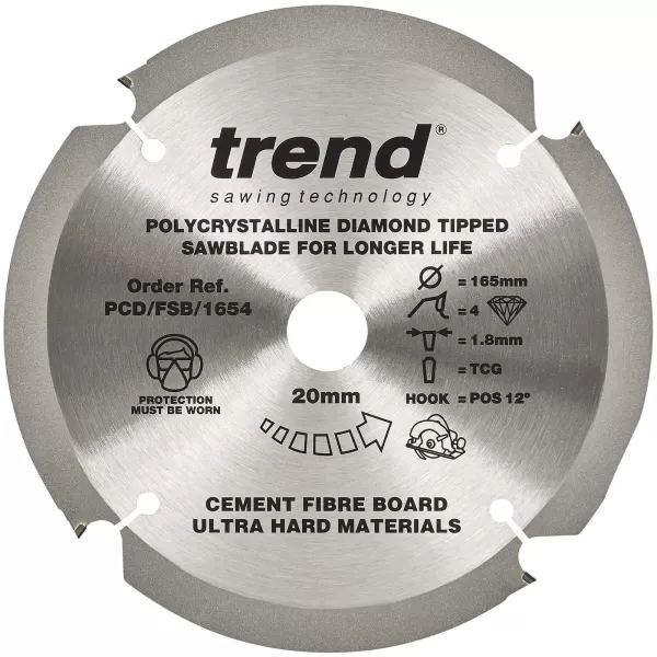 Image of Trend Cement Fibreboard PCD Cutting Saw Blade 165mm 4T 20mm