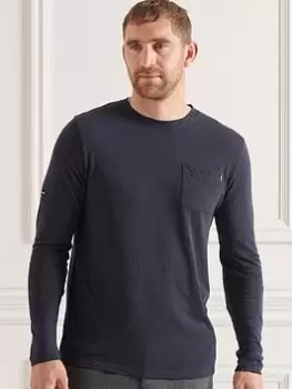 Image of Superdry Studios Slub L/s Pocket Top, Navy Size M Men