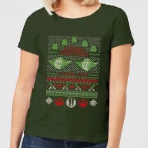 Image of Star Wars Merry Christmas I Wish You Knit Womens Christmas T-Shirt - Forest Green - S