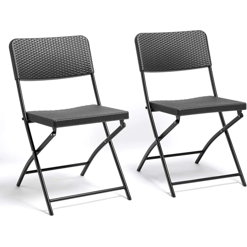 Image of VonHaus Rattan Effect Set of 2 Folding Garden Chairs Black