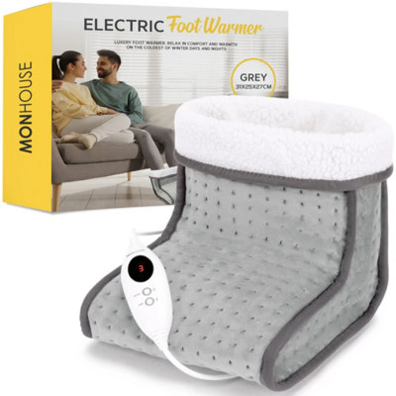 Image of Monhouse Electric Foot Warmer - Cold Feet Warmers For Home Use And Office Under Table Desk - Soft, Breathable Heating Pad - Grey
